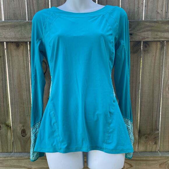 Bobbe HER MAJESTY TOP BEAUTIFUL TEAL SUNBURST LACE LONG SLEEVE - Picture 1 of 4